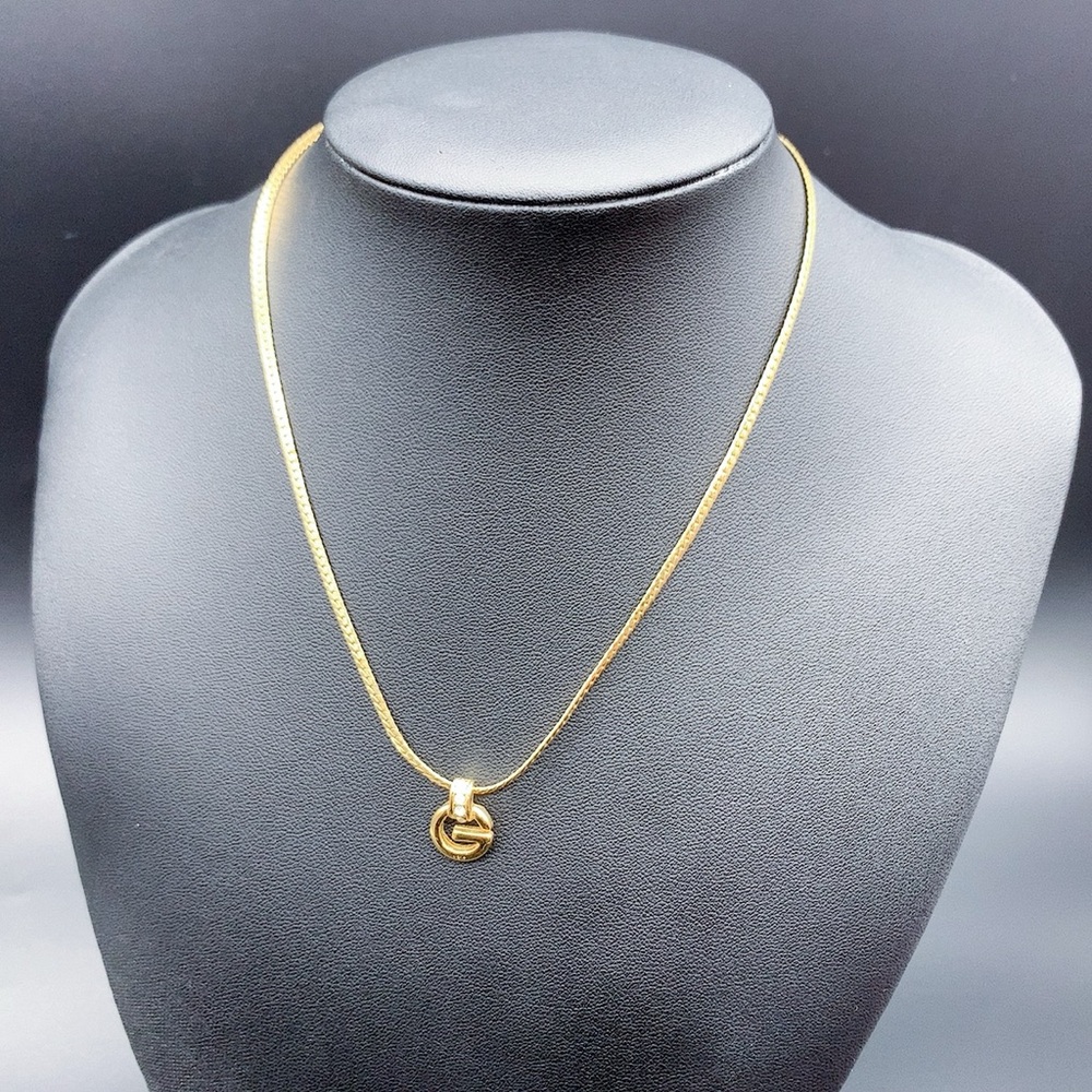 Givenchy Gold Plated G Pendant Necklace Rhinestone Logo - Picture 4 of 9